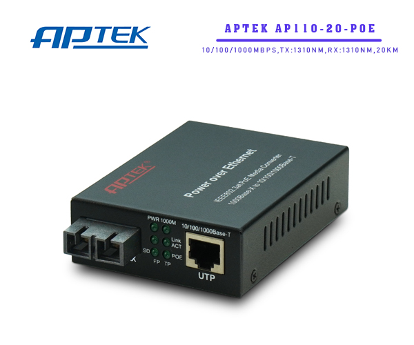 Bộ chuyển đổi quang điện 2 sợi 10/100/1000Mbps APTEK AP110-20-PoE